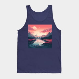 Serene Dawn over Mountain River Tank Top